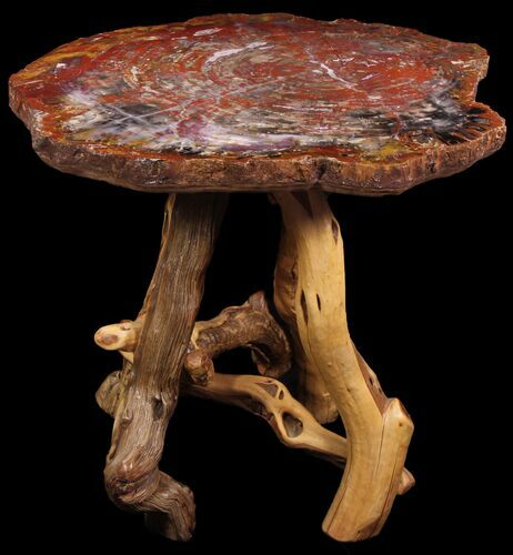 Arizona Rainbow Petrified Wood Table With Wood Base #94516